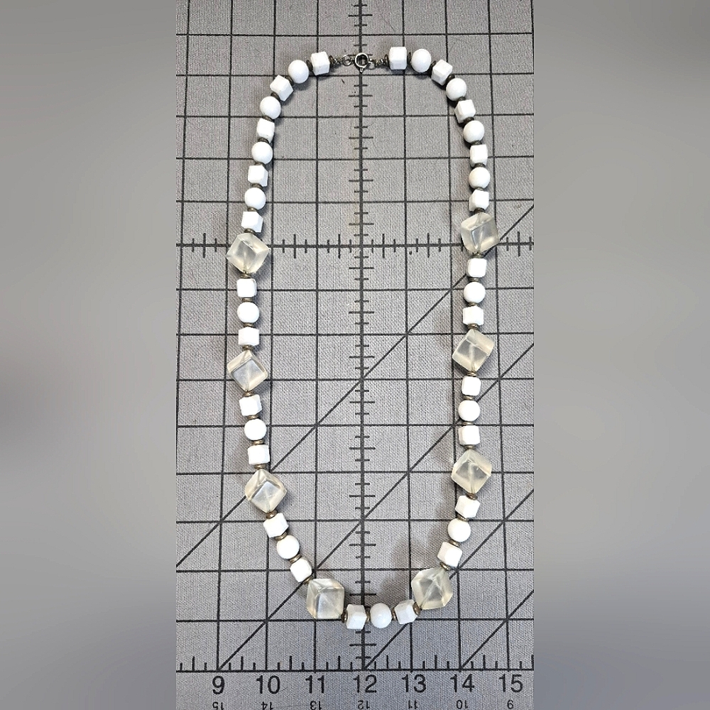 Vintage White & Clear Square Beaded Women's Necklace